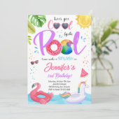 かっこいいプールパーティーの女の子の誕生日招待状 招待状 (スタンド正面)