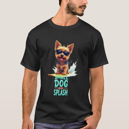 かっこいいヨークシャテリアのサーフィンワンコ Tシャツ (正面)