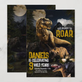 かっこいいリアルな恐竜の誕生日パーティー招待状 招待状 (正面/裏面)