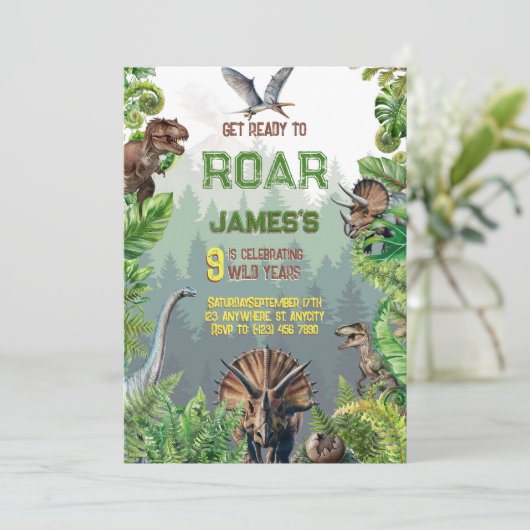 かっこいいリアルな恐竜の誕生日 招待状 (スタンド正面)