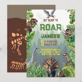 かっこいいリアルな恐竜の誕生日 招待状