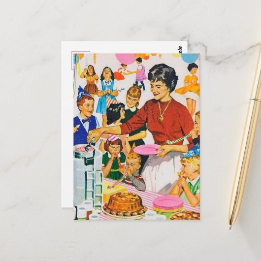 かっこいいレトロなヴィンテージの誕生日パーティー ポストカード (正面/裏面インサイチュ)