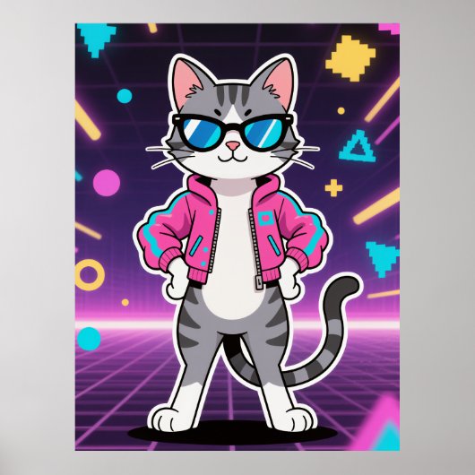 かっこいいレトロゲーマーねこ ポスター (正面)