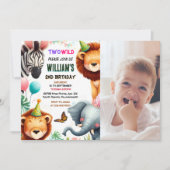 かっこいい写真 ゼブラサファリ In Two The Wild 2歳の誕生日 招待状 (正面)