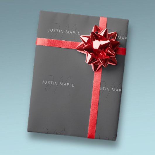 かっこいい名前 & モノグラム | ダークグレー ラッピングペーパー