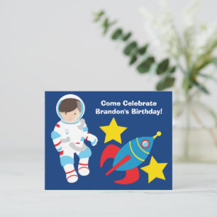 かっこいい宇宙飛行士の少年がテーマの外宇宙キッズ誕生日パーティー 招待状
