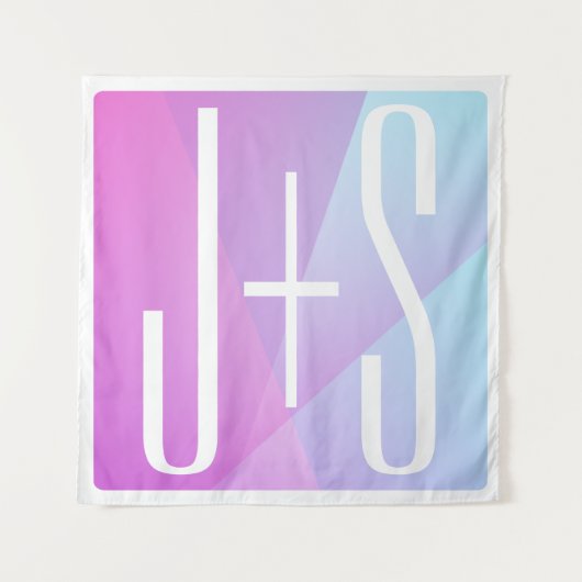 かっこいい幾何学的なピンクとパープル | カップルのイニシャル タペストリー (正面)