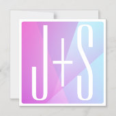 かっこいい幾何学的なピンクとパープル | カップルのイニシャル マグネット招待状 (正面)