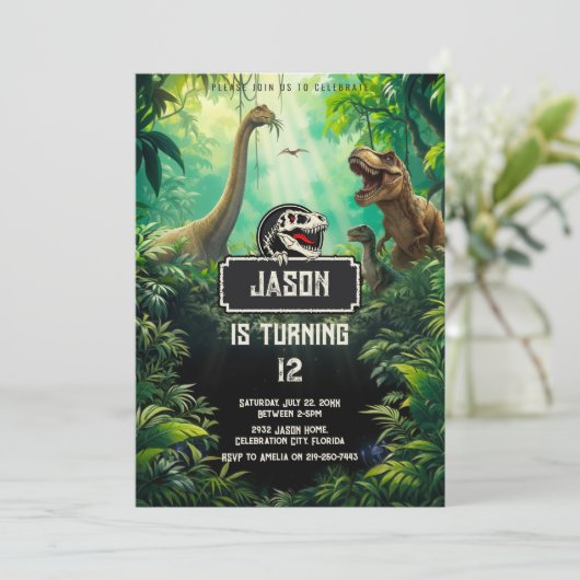 かっこいい恐竜の世界ジュラ紀の緑のお誕生日会 招待状 (スタンド正面)