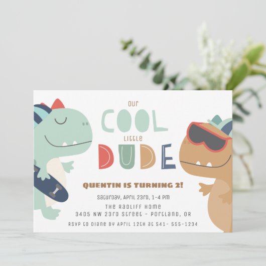 かっこいい恐竜の男の子の誕生日パーティー 招待状 (スタンド正面)