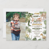 かっこいい恐竜ジュラシックグリーン 誕生日写真 招待状 (正面)