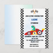 かっこいい恐竜レースカー男子ゲーム誕生日パーティー サンキューカード (正面/裏面)