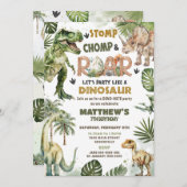 かっこいい恐竜 ジュラシック グリーン ロアソム バースデー 招待状 (正面/裏面)