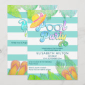 かっこいい楽しい夏のスクリプトプールパーティーの誕生日 招待状 (正面/裏面)