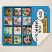 かっこいい楽しい夫 コミック フォト コラージュ 青 シェルパブランケット (正面(横))