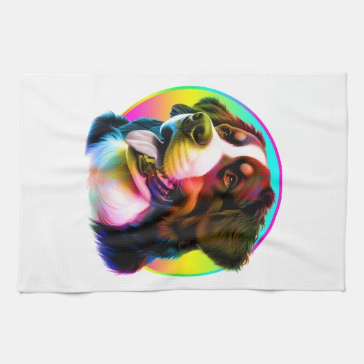 かっこいい犬 カラフルな虹 キッチンタオル (横)