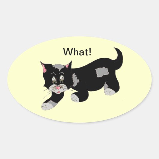 かっこいい猫のフレーズ付きデザイン 楕円形シール (正面)