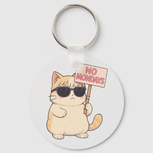 かっこいい猫の月曜日嫌い アート風ミーム キーホルダー (正面)