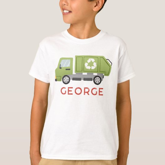 かっこいい男の子の緑のゴミ収集車 運輸 Tシャツ (正面)