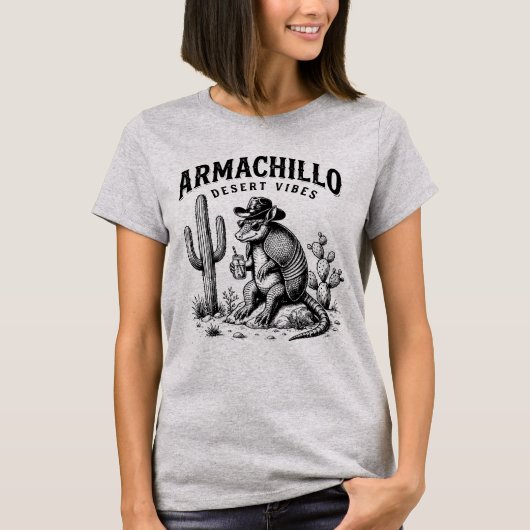 かっこいい西部動物シャツ アルマジロ デザートバイブス Tシャツ (正面)