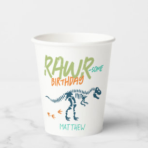かっこいい青いＴ－ＲＥＸの恐竜の化石　男の子の誕生日 紙コップ