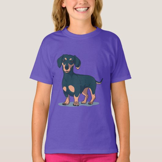 かっこいい黒いダックスフントの犬のデザイン Tシャツ (正面)