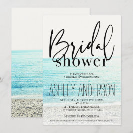かっこいい黒のタイポグラフィーのビーチ写真 ブライダルシャワー 招待状