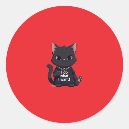 かっこいい黒猫ステッカー ラウンドシール (正面)