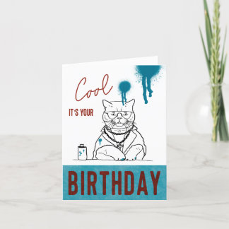 かっこいい お誕生日おめでとう アーティスティックなネコのカード サンキューカード