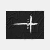 かっこいい キリスト教 十字架 イエス・キリストが救う メンズ レディース グラフィック フリースブランケット (正面(横))