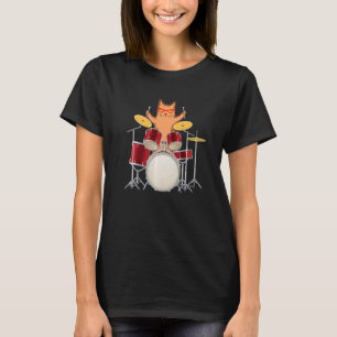 かっこいい グルーヴィー ヒッピー キティ キャットがドラムセットを演奏している I Tシャツ