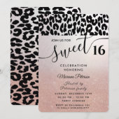 かっこいい トレンディな ローズゴールド オンブレ レオパード スイート16 招待状 (正面/裏面)