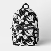 かっこいい ブラック ホワイト モダン 花柄 フラワーパターン プリントバックパック (正面)