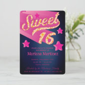 かっこいい モダン スーパースター タイポグラフィー ピンク ブルー 招待状 (スタンド正面)