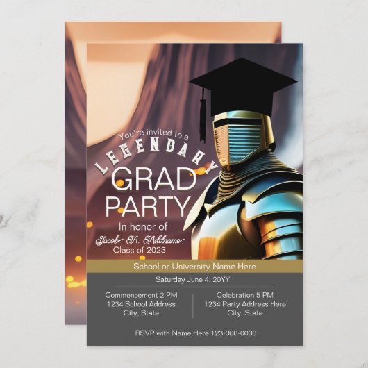 かっこいい 現代の騎士 ゲーマー男子 卒業生 招待状 (正面/裏面)