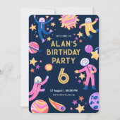 かっこいい 現代風 シンプルな 宇宙 誕生日パーティー 招待状 (正面)