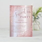 かっこいい 現代 ダイヤモンド ラグジュアリー ローズゴールド スイート16 招待状 (スタンド正面)