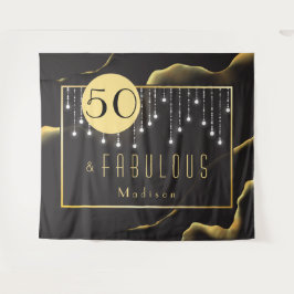 かっこいい!50歳の誕生日おめでとう!インクブラックタペストリー タペストリー
