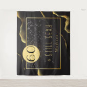 かっこいい!60歳の誕生日おめでとう!インクブラックタペストリー タペストリー (正面)