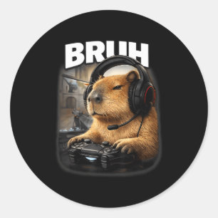 かっこいいbruh カピバラ ゲーマー グラフィック おもしろい ビデオ ゲーム ラウンドシール