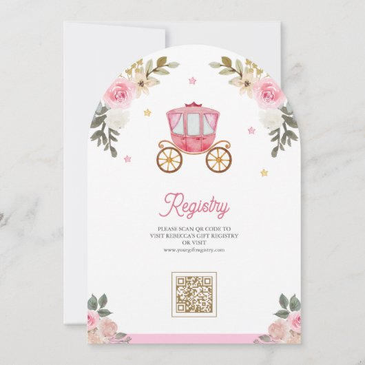 かつてピンクのおとぎ話の城の赤ちゃんシャワー 招待状 (裏面)