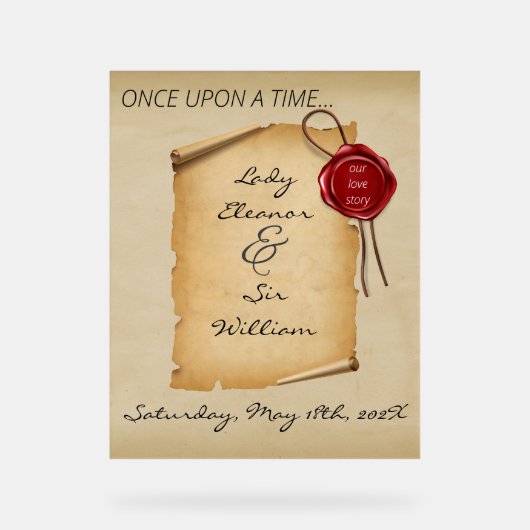 かつて中世の古いスクロールのワックスシール アクリルサイン (正面)