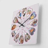 かつて12時にハート型の写真ピンク スクエア壁時計 (傾斜)