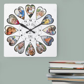 かつて12時にハート型の写真白 スクエア壁時計