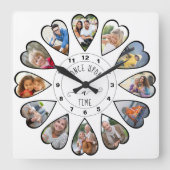 かつて12時にハート型の写真白 スクエア壁時計 (正面)