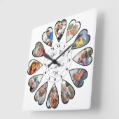 かつて12時にハート型の写真白 スクエア壁時計 (傾斜)