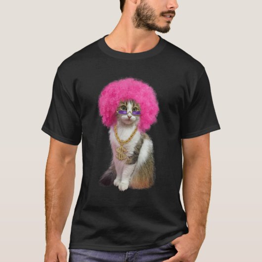 かつらをかぶった猫 Tシャツ (正面)