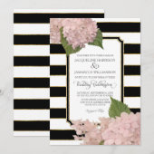 かなり フローラル モダン エレガント ブラック ホワイト ストライプ 招待状 (正面/裏面)