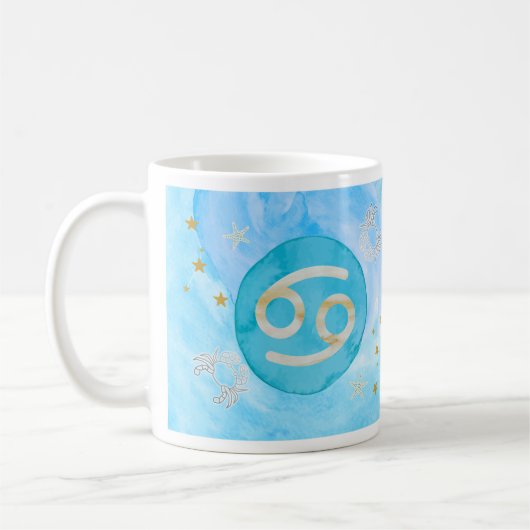 かに座 ブルー 水彩 占星術 星座 マグカップ (左)