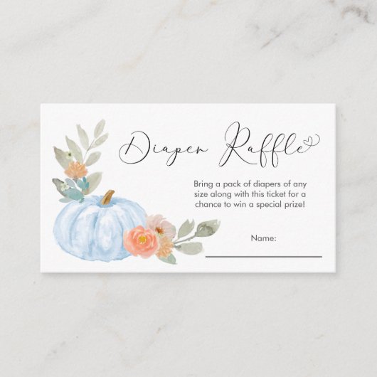 かぼちゃおむつラッフル男の赤ちゃんシャワーブルー エンクロージャーカード (正面)